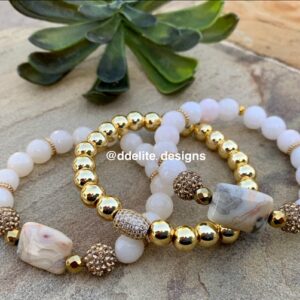 Handcrafted custom designers cream stone women's bracelet jewelry